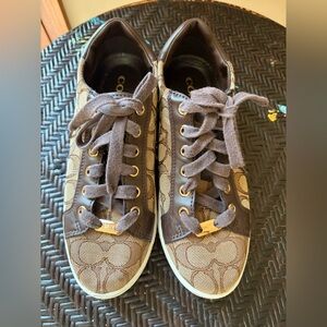 Coach Brown and Cream Patterned Sneakers wine size 6.5 B